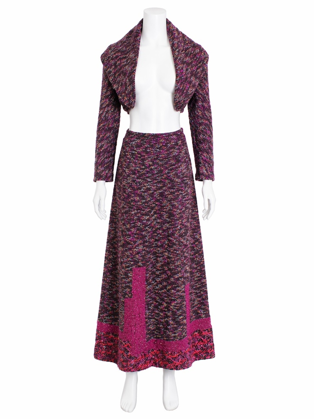 Kenzo Suit 2pc Cropped Shrug Jacket and Maxi Skirt Wool Mohair Knit Vintage 90s